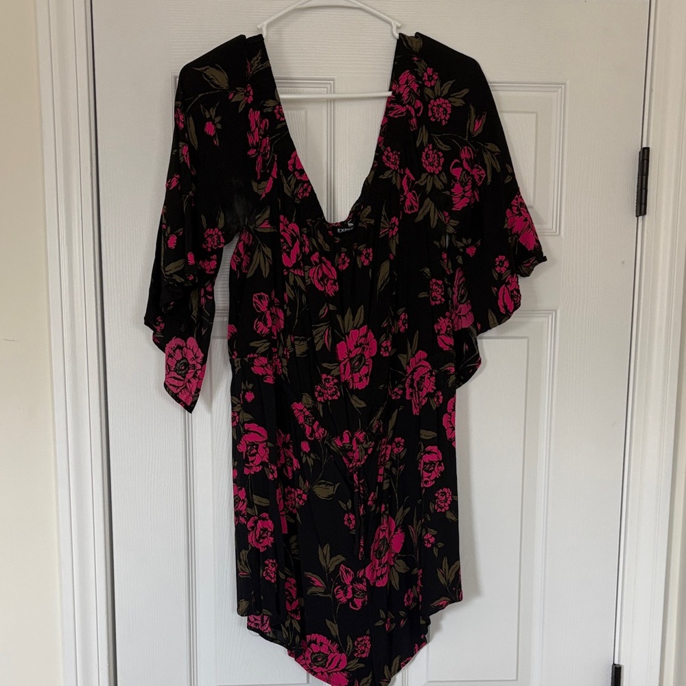 Express Black and Pink Floral Blouse